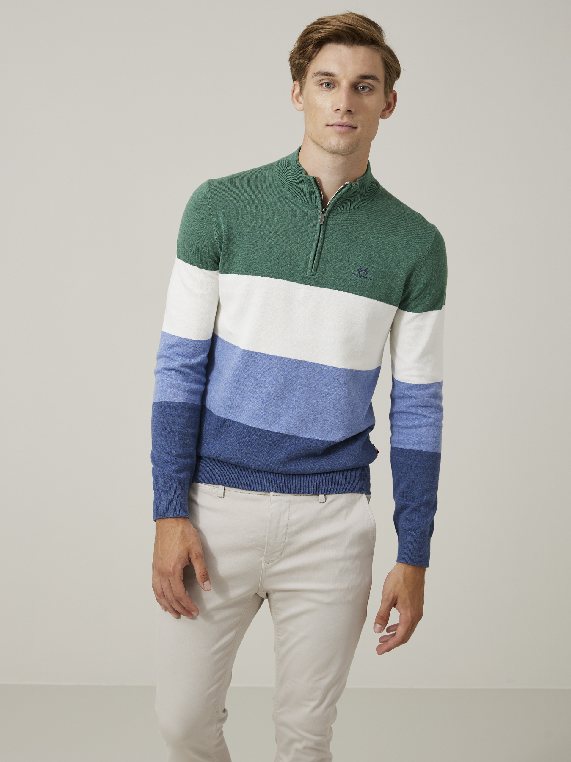 Gerard block stripet zipneck 7505882_EGG-JEANPAUL-S24-Modell-Front_125_Gerard block stripet zipneck EGG_Gerard block stripet zipneck EGG 7505882.jpg_Front||Front